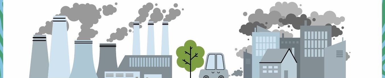 Fábricas y ciudad con humo